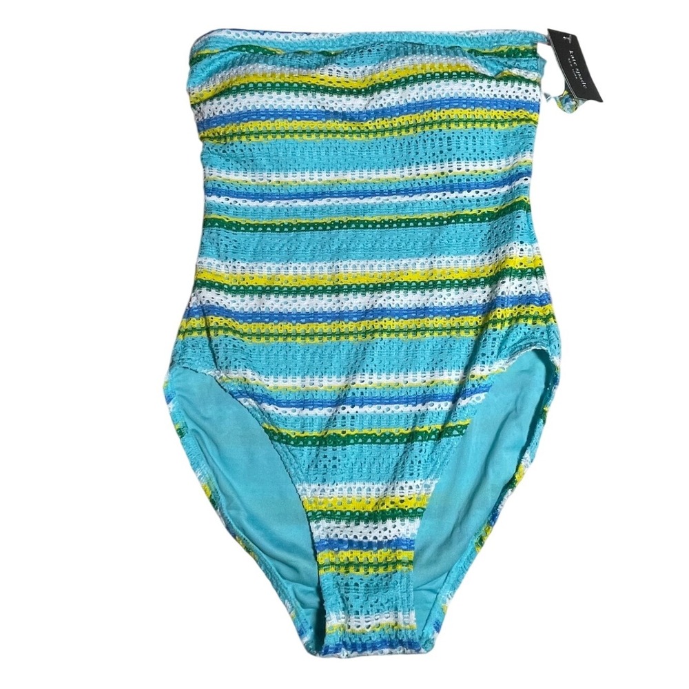 Kate Spade Riviera Blue Striped Crochet Bandeau One Piece Swimsuit Small NWT - Picture 1 of 5